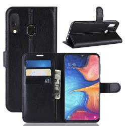 Кожен калъф тип портмоне за Samsung Galaxy A20e - черен