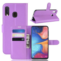 Кожен калъф тип портмоне за Samsung Galaxy A20e - лилав
