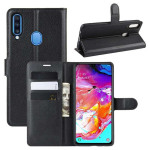 Кожен калъф тип портмоне за Samsung Galaxy A20s - черен - 0 Кожен калъф тип портмоне за Samsung Galaxy A20s - черен - 0