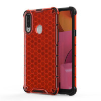 Хибриден гръб с ромбоидна шарка за Samsung Galaxy A20s - червен