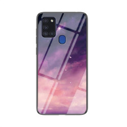 Силиконов кейс със стъклен гръб за Samsung Galaxy A21s - лилави облаци
