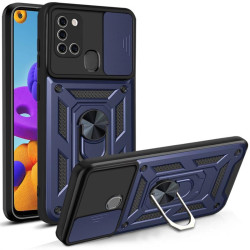 Хибриден гръб със стойка и слайдер за камера за Samsung Galaxy A21s - тъмно син