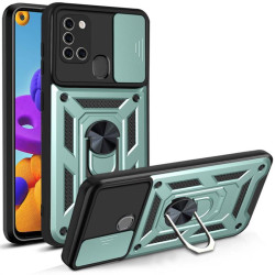 Хибриден гръб със стойка и слайдер за камера за Samsung Galaxy A21s - зелен