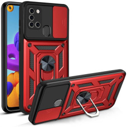 Хибриден гръб със стойка и слайдер за камера за Samsung Galaxy A21s - червен