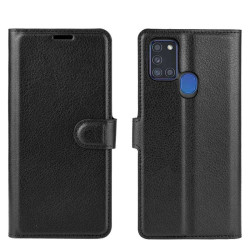 Кожен калъф тип портмоне за Samsung Galaxy A21s - черен
