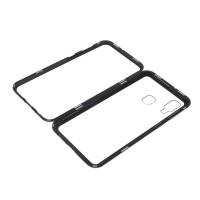 Метална рамка със стъклен протектор за гръб за Samsung Galaxy A40 - черен