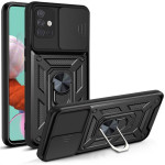 Хибриден гръб със стойка и слайдер за камера за Samsung Galaxy A51 - черен