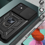 Хибриден гръб със стойка и слайдер за камера за Samsung Galaxy A51 - черен - 0