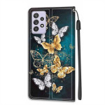 Калъф тип портмоне за Samsung Galaxy A52/A52s 5G - жълти пеперуди - 1 Калъф тип портмоне за Samsung Galaxy A52/A52s 5G - жълти пеперуди - 1