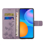 Кожен калъф тип портмоне с цветя и пеперуди за Samsung Galaxy A52/A52s 5G - лилав - 0