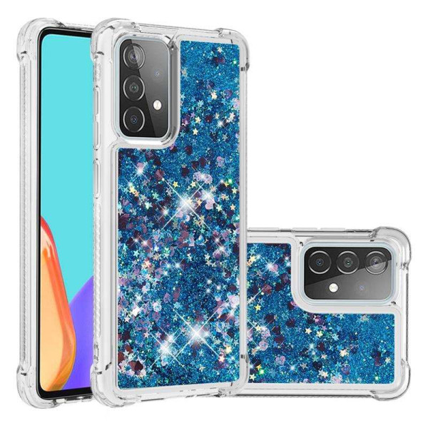 Силиконов гръб с течност с брокат за Samsung Galaxy A52/A52s 5G - син Силиконов гръб с течност с брокат за Samsung Galaxy A52/A52s 5G - син