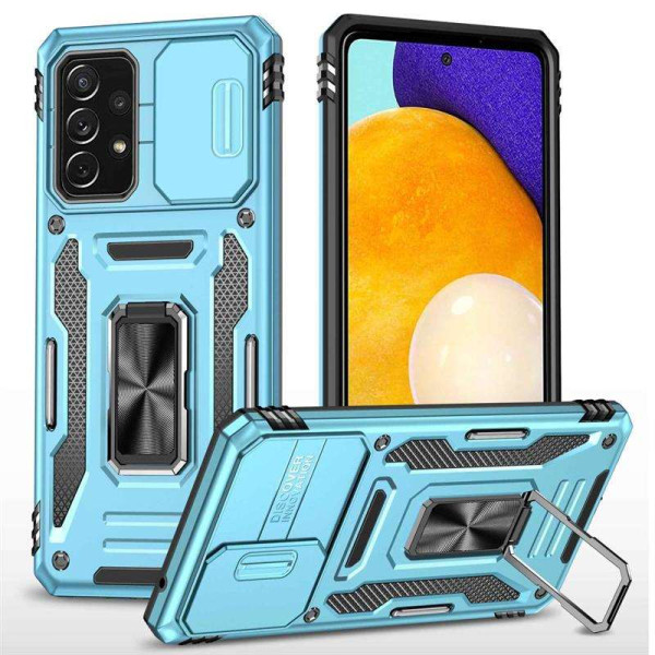 Хибриден гръб със стойка и слайдер за камера за Samsung Galaxy A52/A52s 5G - тъмно син