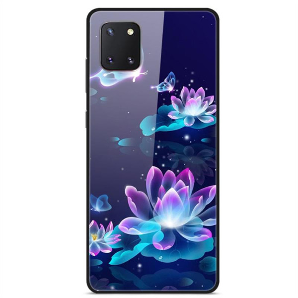 Силиконов кейс със стъклен гръб за Samsung Galaxy Note 10 Lite - сини цветя