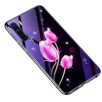 Силиконов кейс със стъклен гръб за Samsung Galaxy S10 Lite - лилав с розово цвете