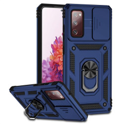 Хибриден гръб със стойка и слайдер за камера за Samsung Galaxy S20 FE - тъмно син