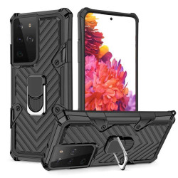 Хибриден гръб на черти със стойка за Samsung Galaxy S21 Ultra - черен