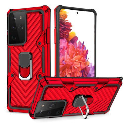 Хибриден гръб на черти със стойка за Samsung Galaxy S21 Ultra - червен