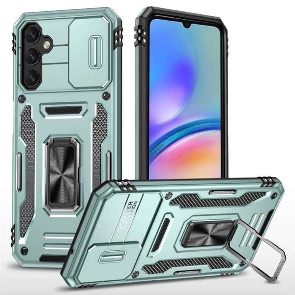 Хибриден гръб със стойка и слайдер за камера за Samsung Galaxy A05s - зелен металик