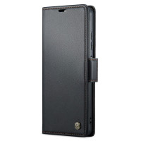 Кожен калъф страничен flip марка CASEME за Samsung Galaxy A05s – черен