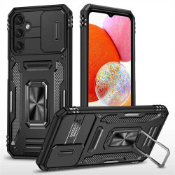 Хибриден гръб със стойка и слайдър за камера за Samsung Galaxy A15 4G/5G - черен