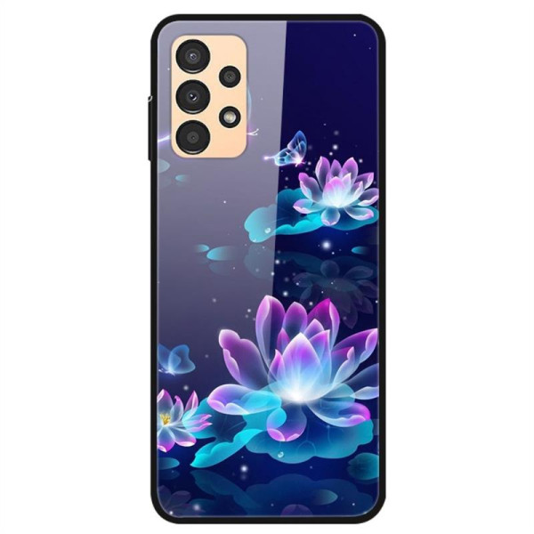 Силиконов кейс със стъклен гръб за Samsung Galaxy A23 5G - лилави цветя Силиконов кейс със стъклен гръб за Samsung Galaxy A23 5G - лилави цветя