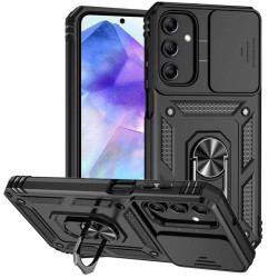 Хибриден гръб със стойка и слайдер за камера за Samsung Galaxy A35 5G - черен