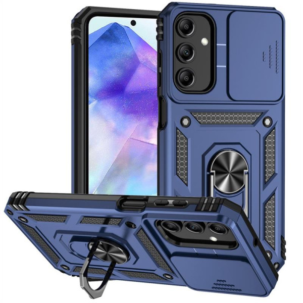 Хибриден гръб със стойка и слайдер за камера за Samsung Galaxy A35 5G - тъмно син