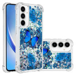 Силиконов гръб с течност с брокат за Samsung Galaxy A55 5G - синя пеперуда - 1 Силиконов гръб с течност с брокат за Samsung Galaxy A55 5G - синя пеперуда - 1