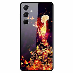 Силиконов кейс със стъклен гръб за Samsung Galaxy A55 5G - жена и пеперуди