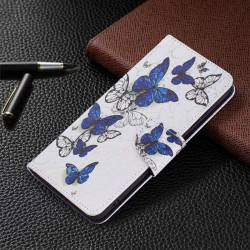 Калъф тип портмоне за Samsung Galaxy S21 FE - сини пеперуди