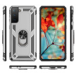 Хибриден гръб със стойка тип пръстен за Samsung Galaxy S21 FE - сребрист - 0