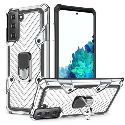 Хибриден гръб на черти със стойка за Samsung Galaxy S21 FE - бял