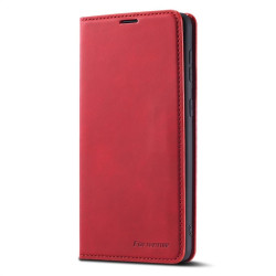 Кожен калъф страничен flip марка FORWENW за Samsung Galaxy S21 FE – червен