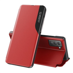 Тънък кожен калъф за Samsung Galaxy S21 FE – червен