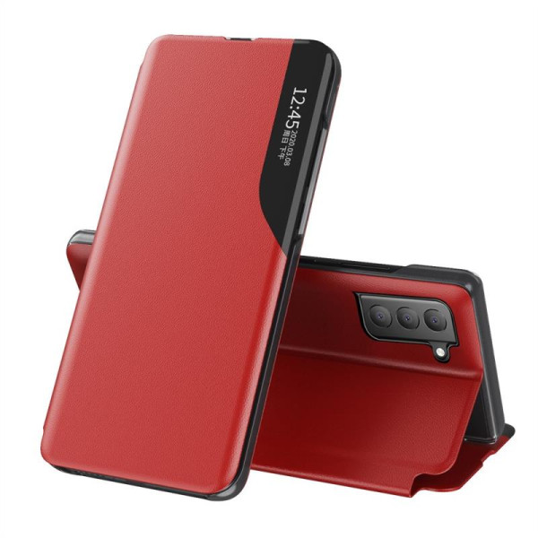 Тънък кожен калъф за Samsung Galaxy S21 FE – червен