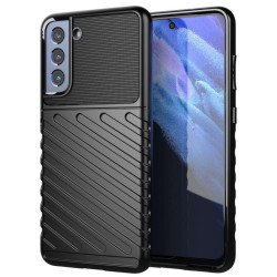 Подсилен силиконов гръб на черти за Samsung Galaxy S21 FE - черен