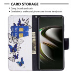 Калъф тип портмоне за Samsung Galaxy S22 - сини пеперуди - 1 Калъф тип портмоне за Samsung Galaxy S22 - сини пеперуди - 1
