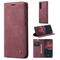 Калъф страничен flip марка CASEME за Samsung Galaxy S23 – винено червен