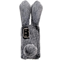 Пухкав силиконов гръб зайче за Samsung Galaxy S24 - тъмно сив