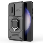 Хибриден гръб със стойка и слайдер за камера за Samsung Galaxy S24 - черен