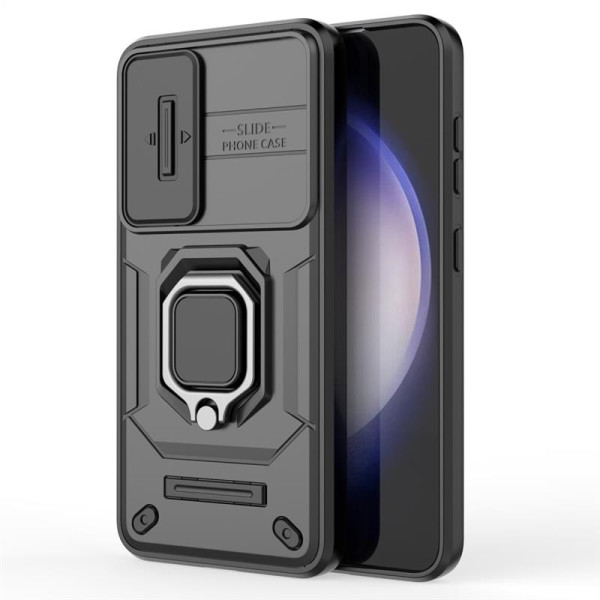 Хибриден гръб със стойка и слайдер за камера за Samsung Galaxy S24 - черен