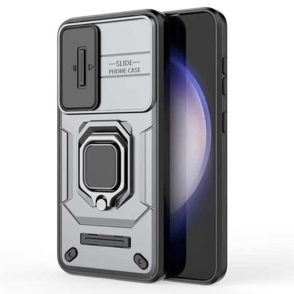 Хибриден гръб със стойка и слайдер за камера за Samsung Galaxy S24 - сив