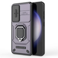 Хибриден гръб със стойка и слайдер за камера за Samsung Galaxy S24 - лилав