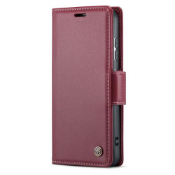 Кожен калъф страничен flip марка CASEME за Samsung Galaxy S24 – винено червен