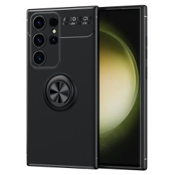 Силиконов гръб със стойка тип пръстен за Samsung Galaxy S24 Ultra - черен