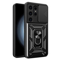 Хибриден гръб със стойка и слайдер за камера за Samsung Galaxy S24 Ultra - черен