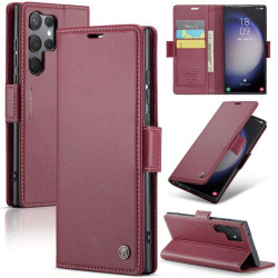 Кожен калъф страничен flip марка CASEME за Samsung Galaxy S24 Ultra – винено червен