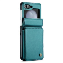 Кожен калъф страничен flip марка CASEME за Samsung Galaxy Z Flip5 &ndash; тюркоазен