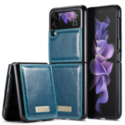 Пластмасов гръб с покритие от кожа марка CASEME за Samsung Galaxy Z Flip3 5G - тюркоазен