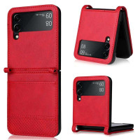 Пластмасов гръб облицован с кожа за Samsung Galaxy Z Flip3 5G - червен